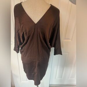 Chocolate Brown Bodycon Blousen Dress - Richard Ruiz 100% Vintage Silk